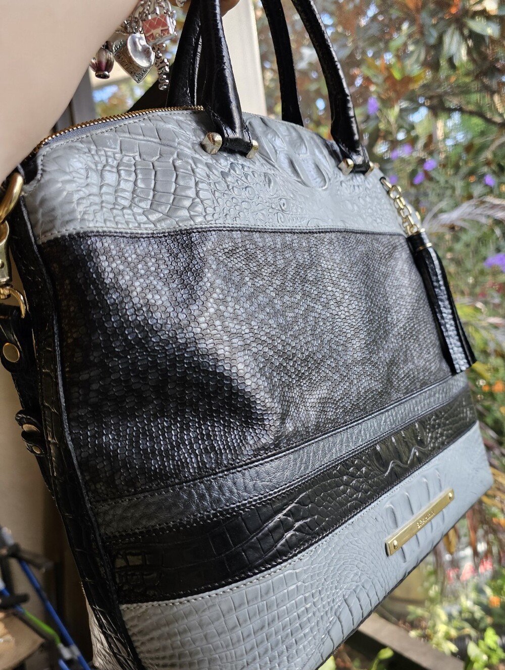 Rare Brahmin Large Duxbury Satchel | Luxe Mixed Texture Embossed Leather - Picture 2 of 11